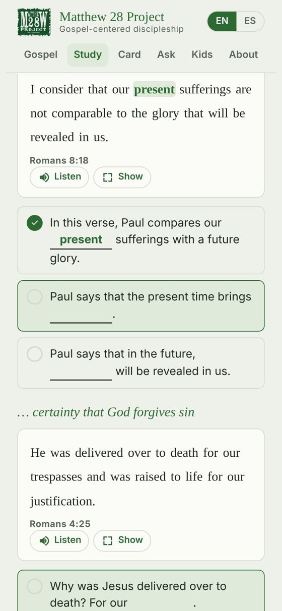 Bible study app: tap the word in the verse as you learn to share the gospel